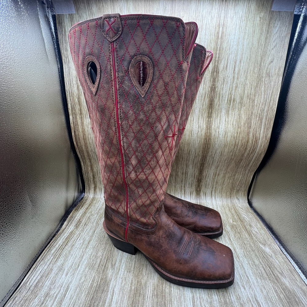 Twisted X Buckaroo Tall Cowboy Boots Men's 10 Brown Cowboy Square Toe MBK0022